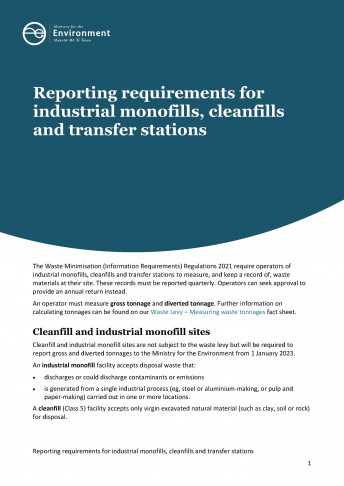 Reporting requirements for industrial monofills cleanfills and transfer stations thumbnail