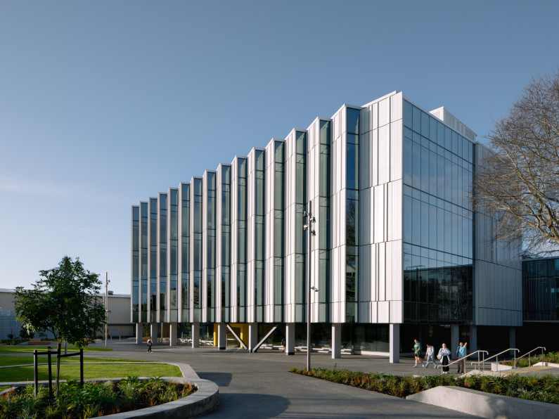 A photograph of the Tukutuku building at Auckland University of Technology.