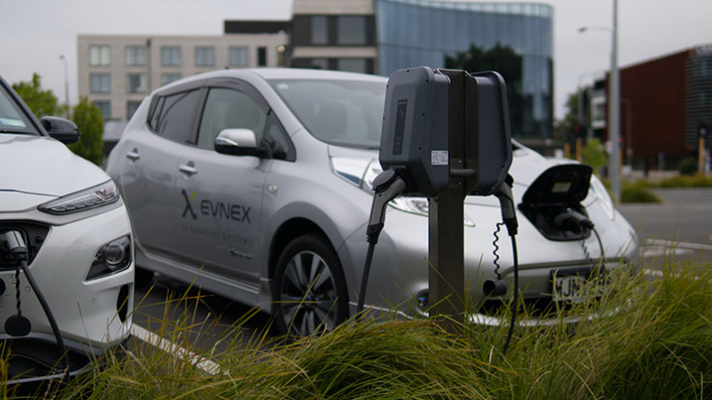 An electric car parked and charging.